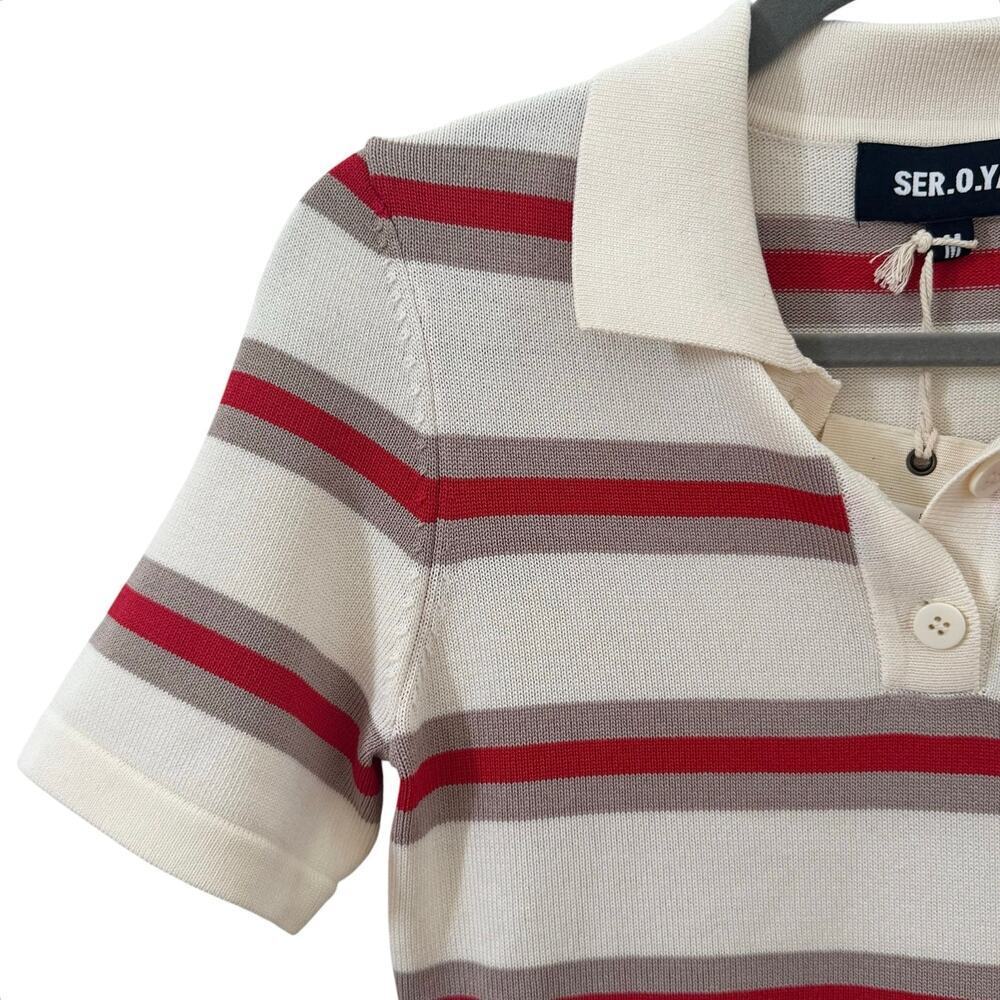 NWT SER.O.YA Retrofete Liev Knit Mini Dress in Eggshell/Cherry/Sand Size M - Picture 7 of 11